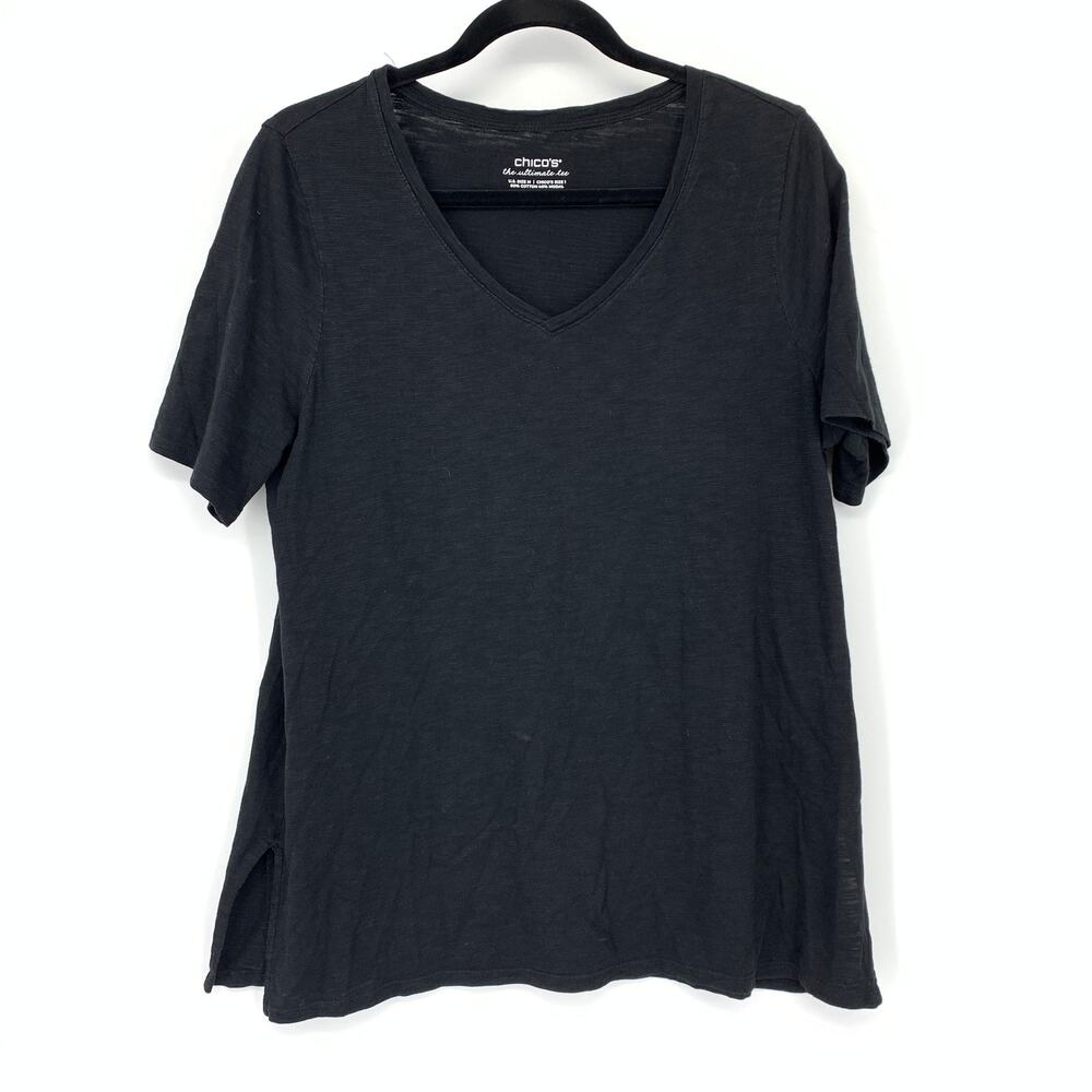 Chicos The Ultimate Tee V-Neck Short Sleeve Womens Sz 1 US Medium *FLAW